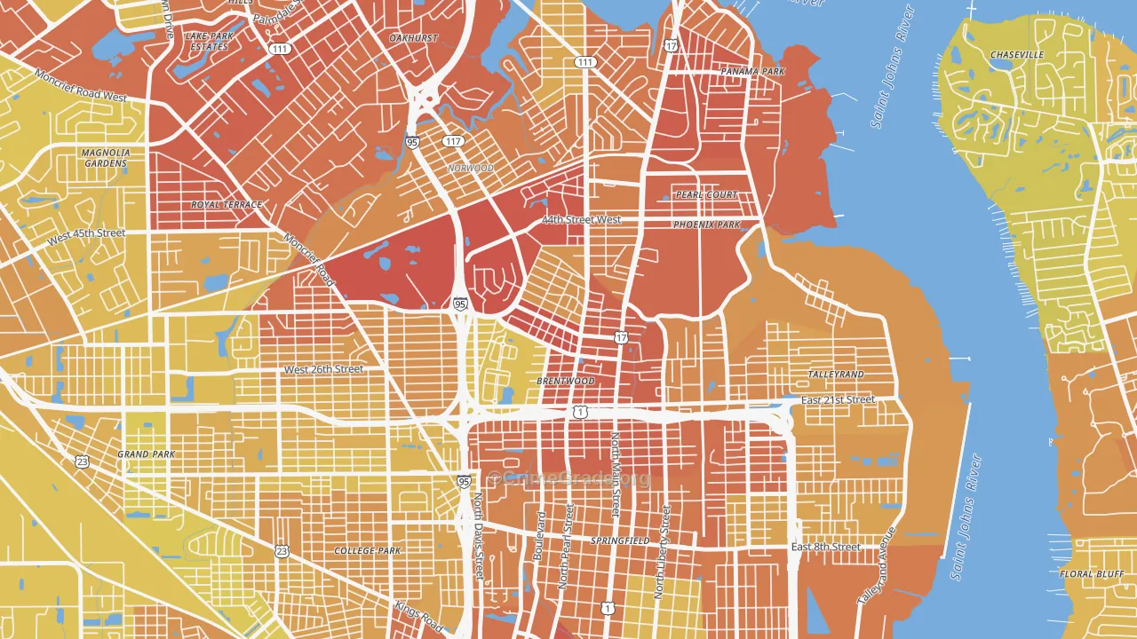Brentwood, Jacksonville, FL Map of Vehicle Theft Rates