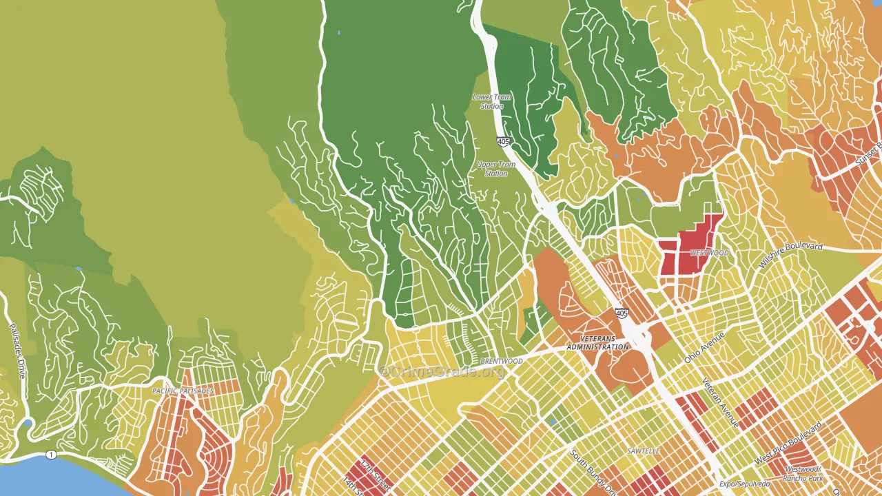 Brentwood, Los Angeles, CA Map of Vehicle Theft Rates