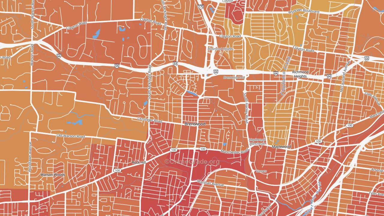 Brentwood, MO Map of Vehicle Theft Rates