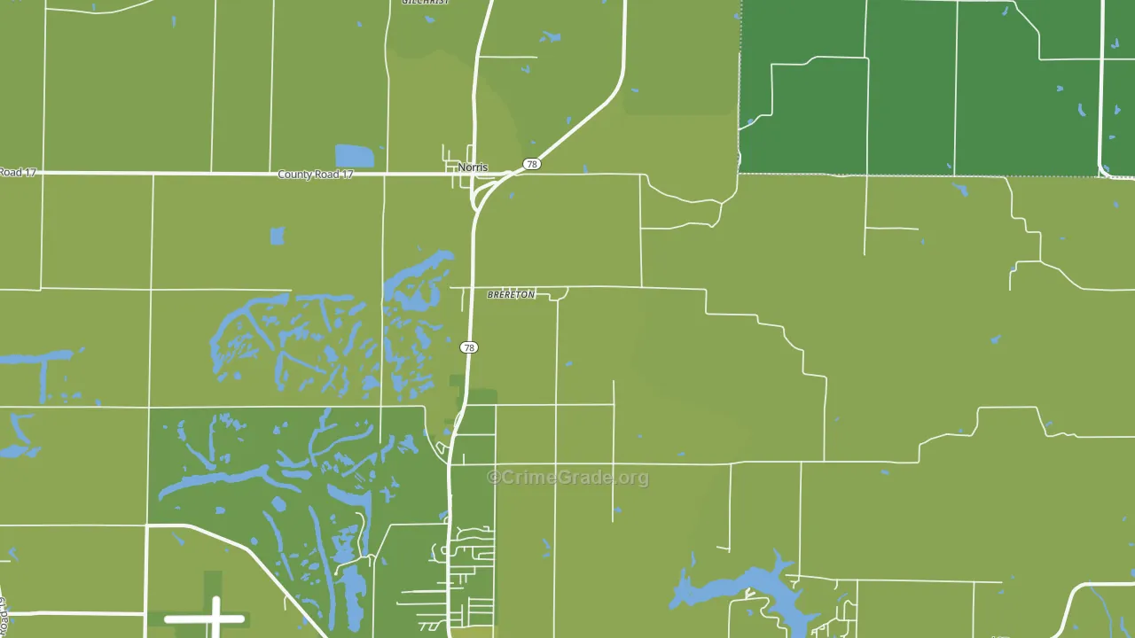 Brereton, IL Map of Vehicle Theft Rates