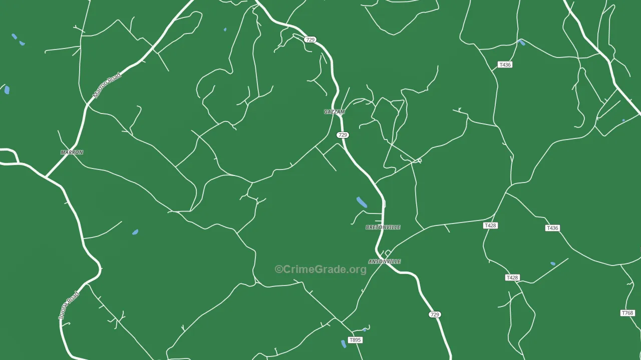 Bretonville, PA Map of Vehicle Theft Rates