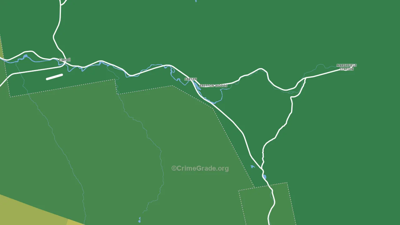 Bretton Woods, NH Map of Vehicle Theft Rates
