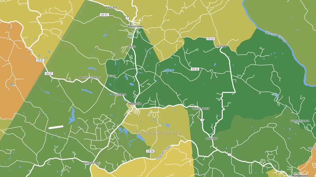 Bretz, WV Map of Vehicle Theft Rates