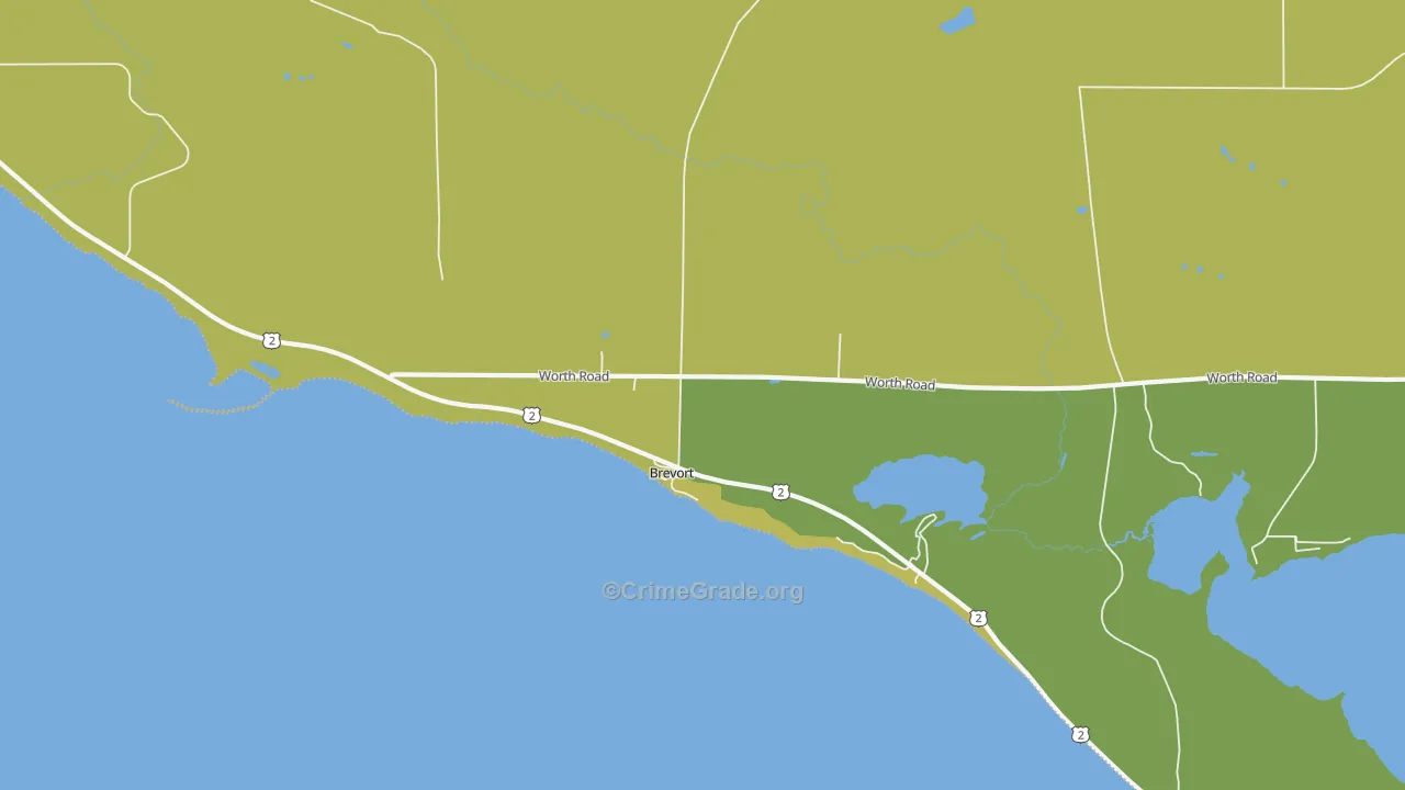 Brevort, MI Map of Vehicle Theft Rates
