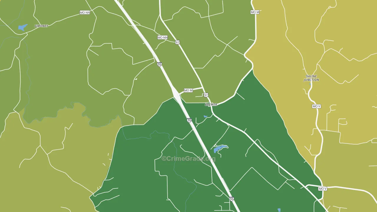 Brewer, MO Map of Vehicle Theft Rates