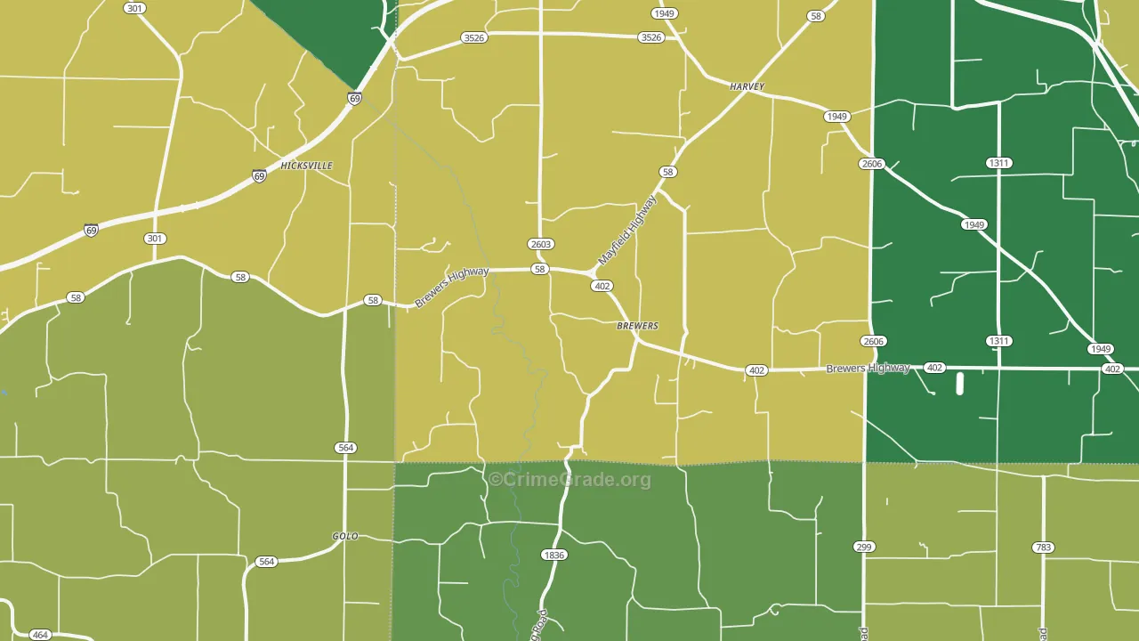 Brewers, KY Map of Vehicle Theft Rates