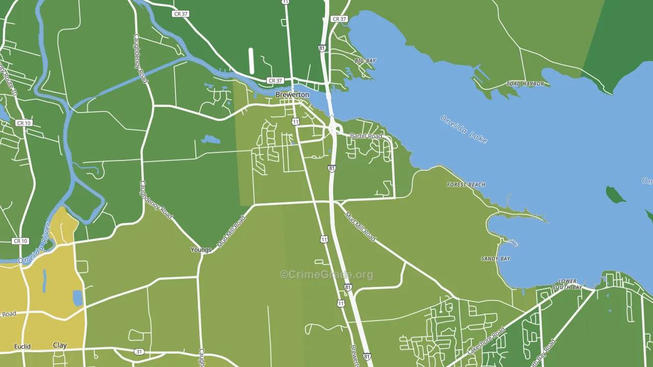 Brewerton, NY Map of Vehicle Theft Rates