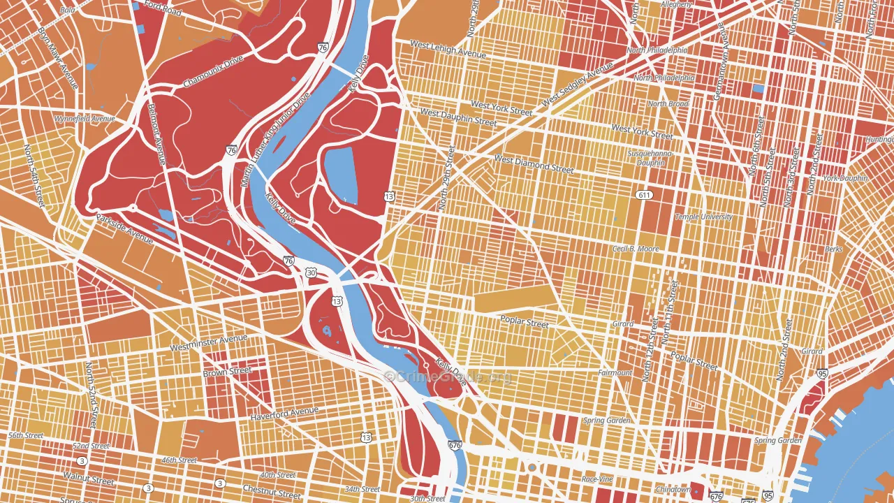 Brewerytown, Philadelphia, PA Map of Vehicle Theft Rates