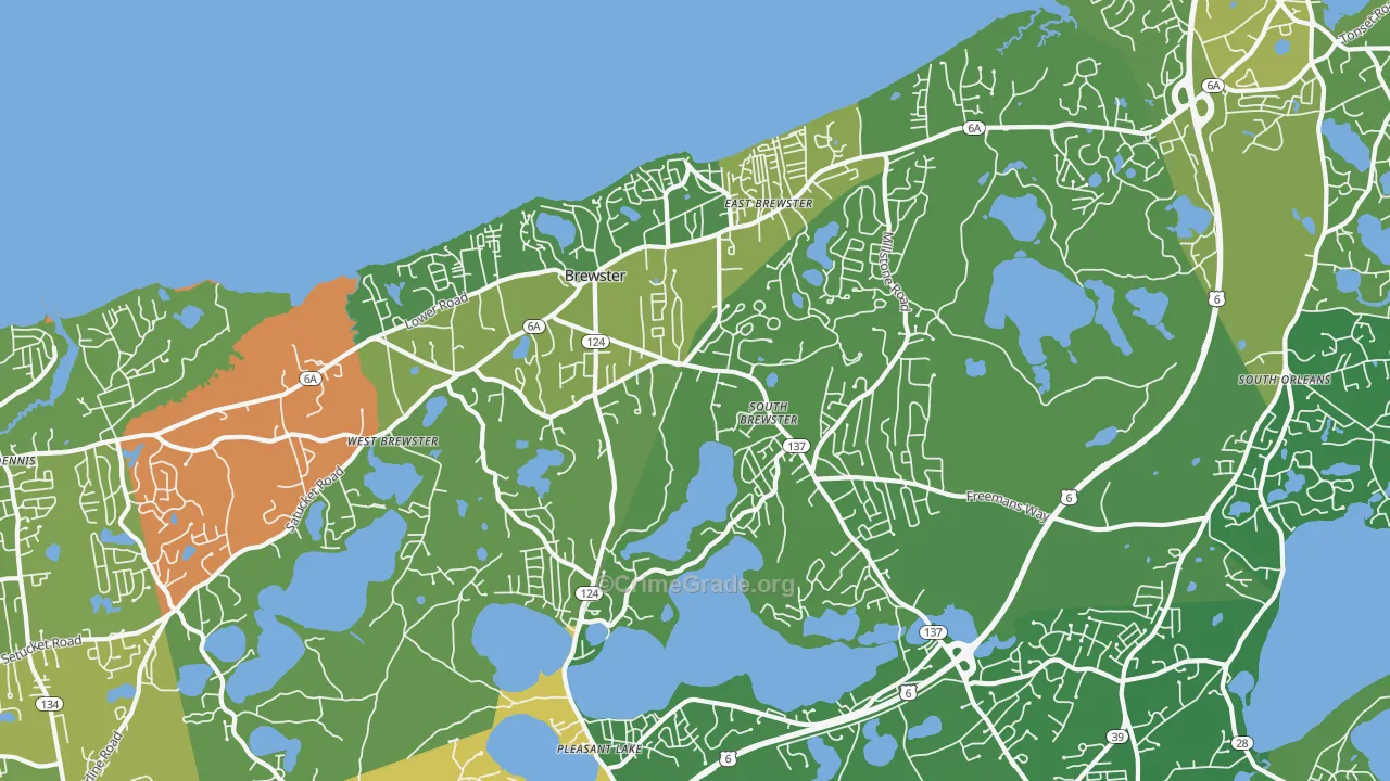Brewster, MA Map of Vehicle Theft Rates
