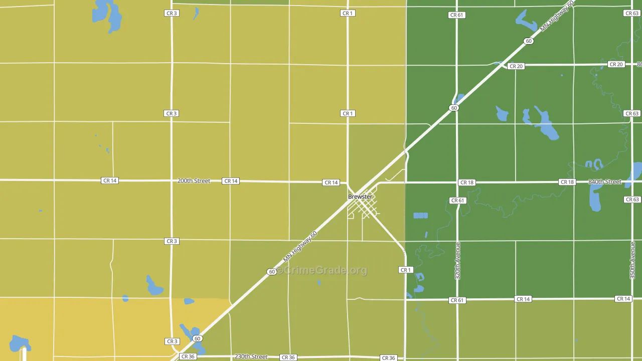 Brewster, MN Map of Vehicle Theft Rates