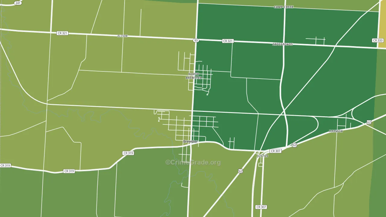 Brewster, OH Map of Vehicle Theft Rates