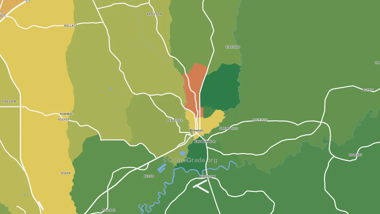 Brewton, AL Map of Vehicle Theft Rates