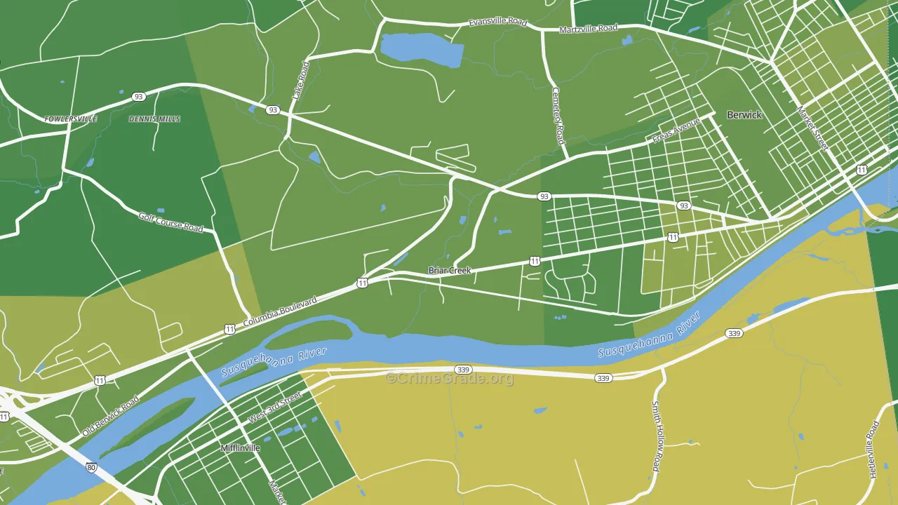 Briar Creek, PA Map of Vehicle Theft Rates