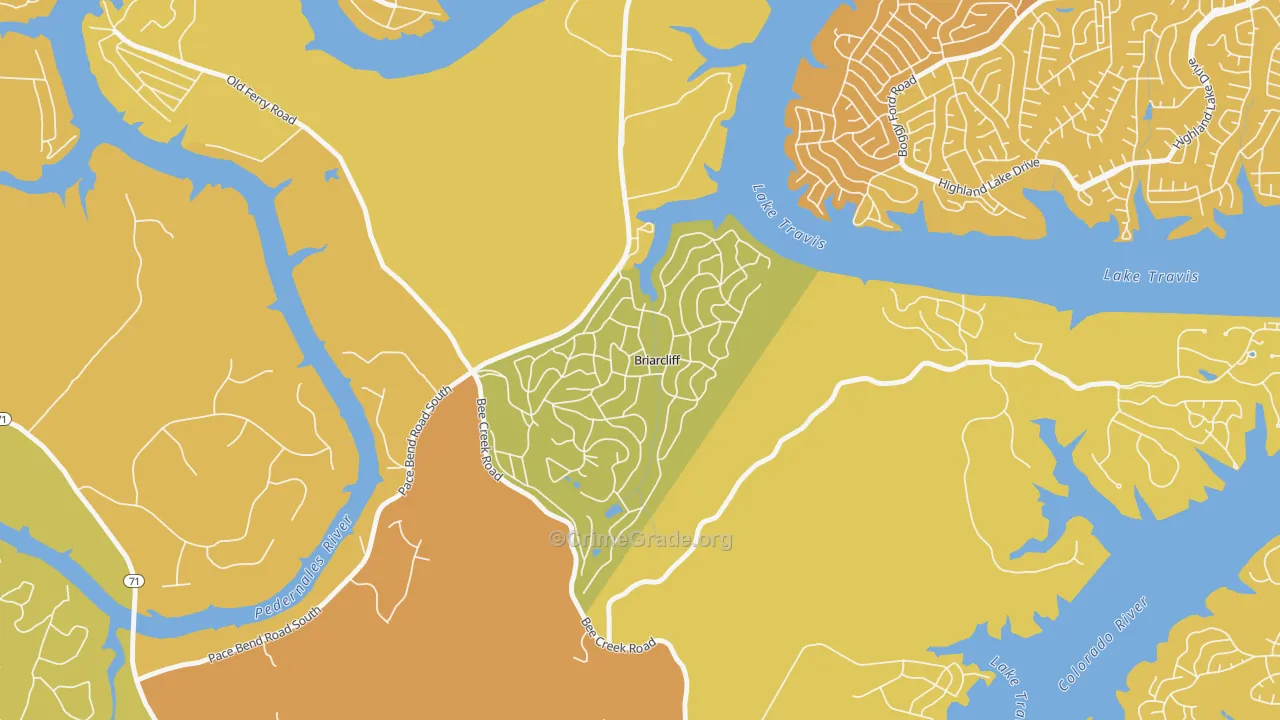 Briarcliff, TX Map of Vehicle Theft Rates