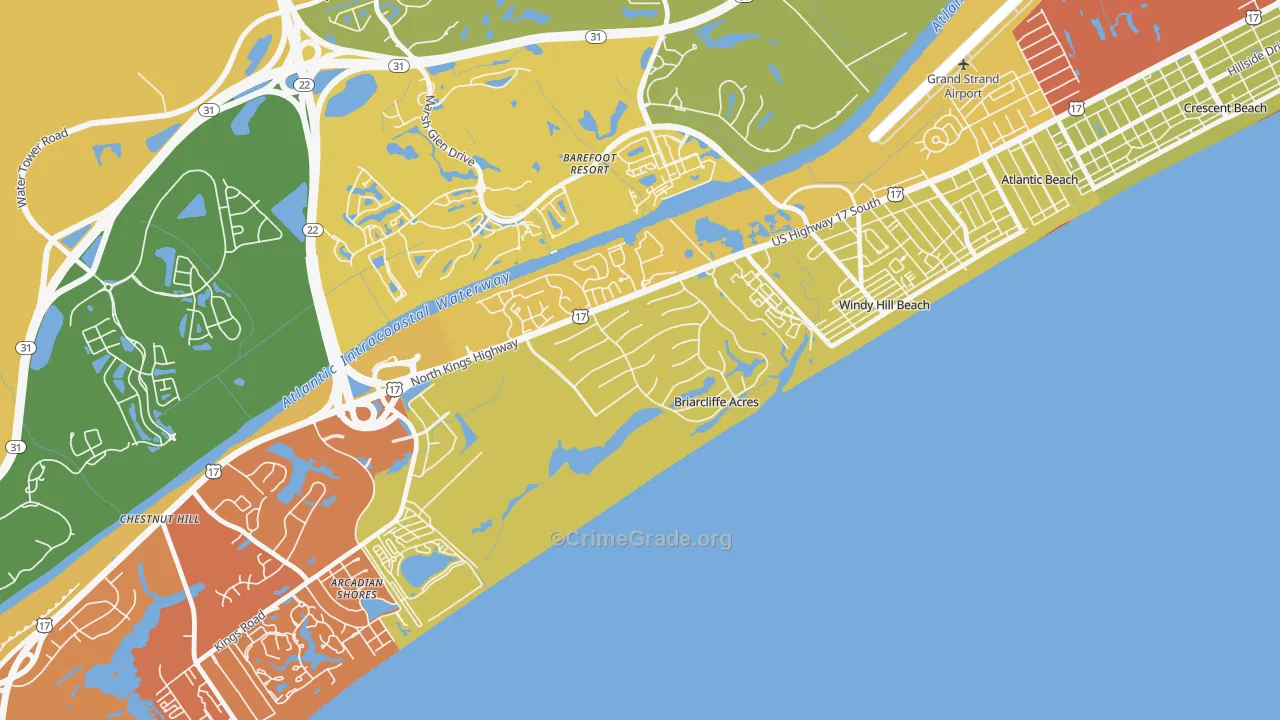Briarcliffe Acres, SC Map of Vehicle Theft Rates