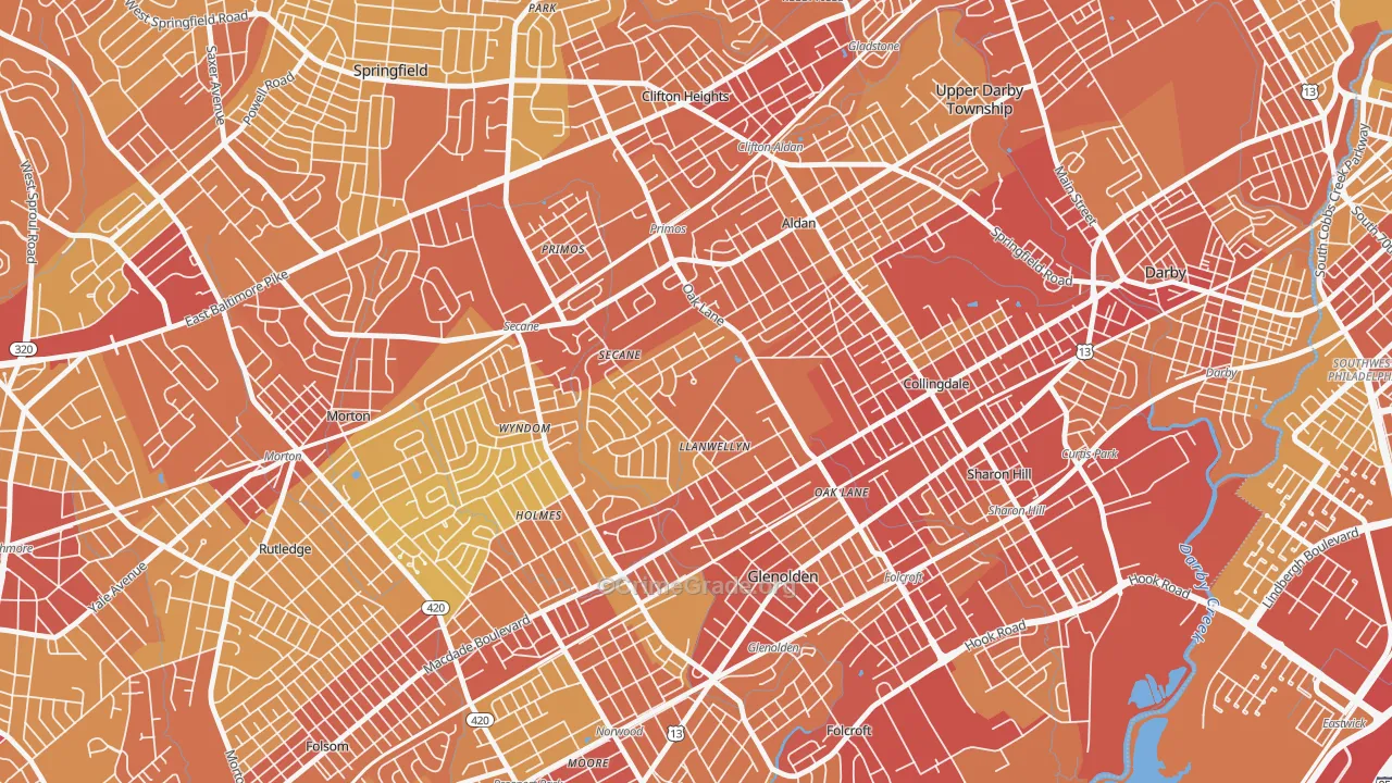 Briarcliffe, Glenolden, PA Map of Vehicle Theft Rates