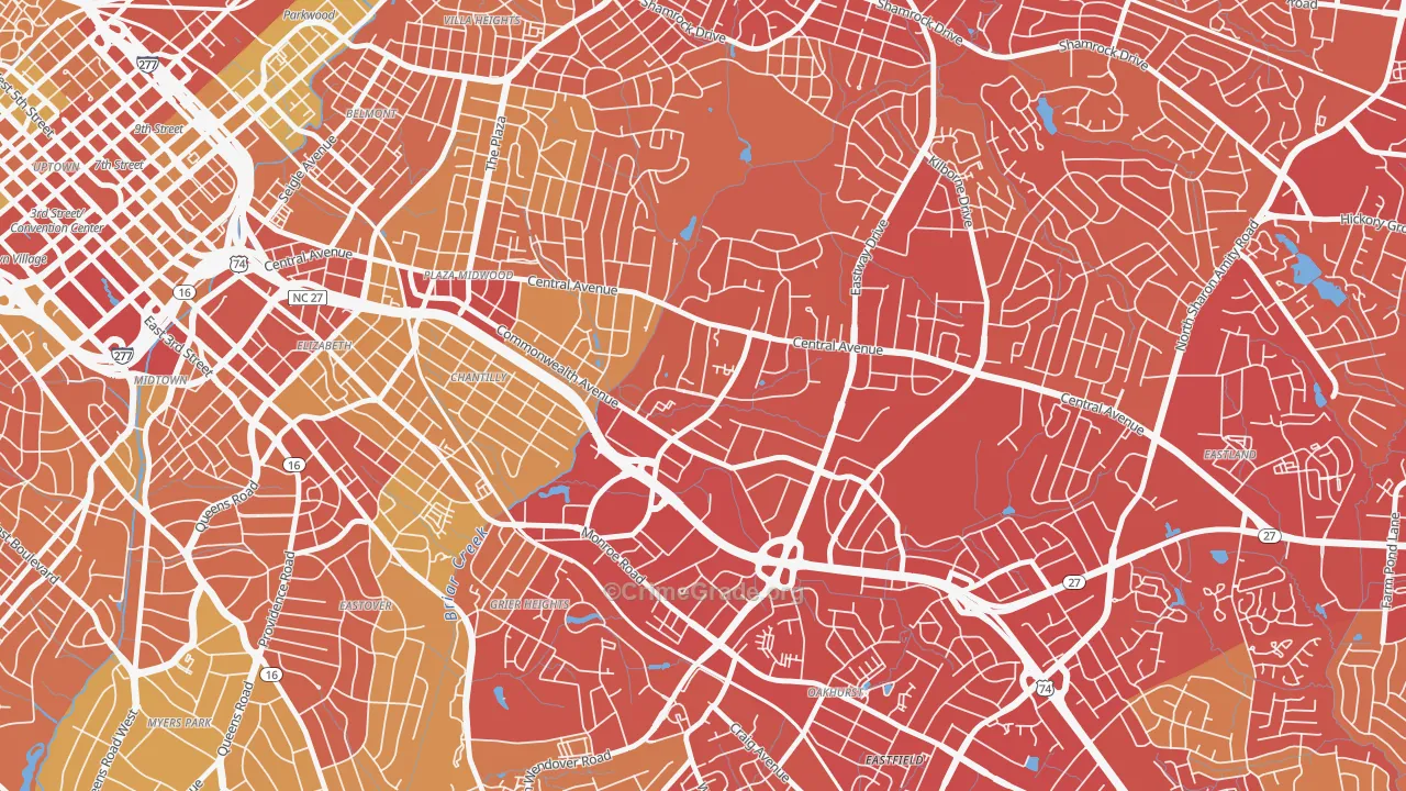 Briarcreek-Woodland, Charlotte, NC Map of Vehicle Theft Rates