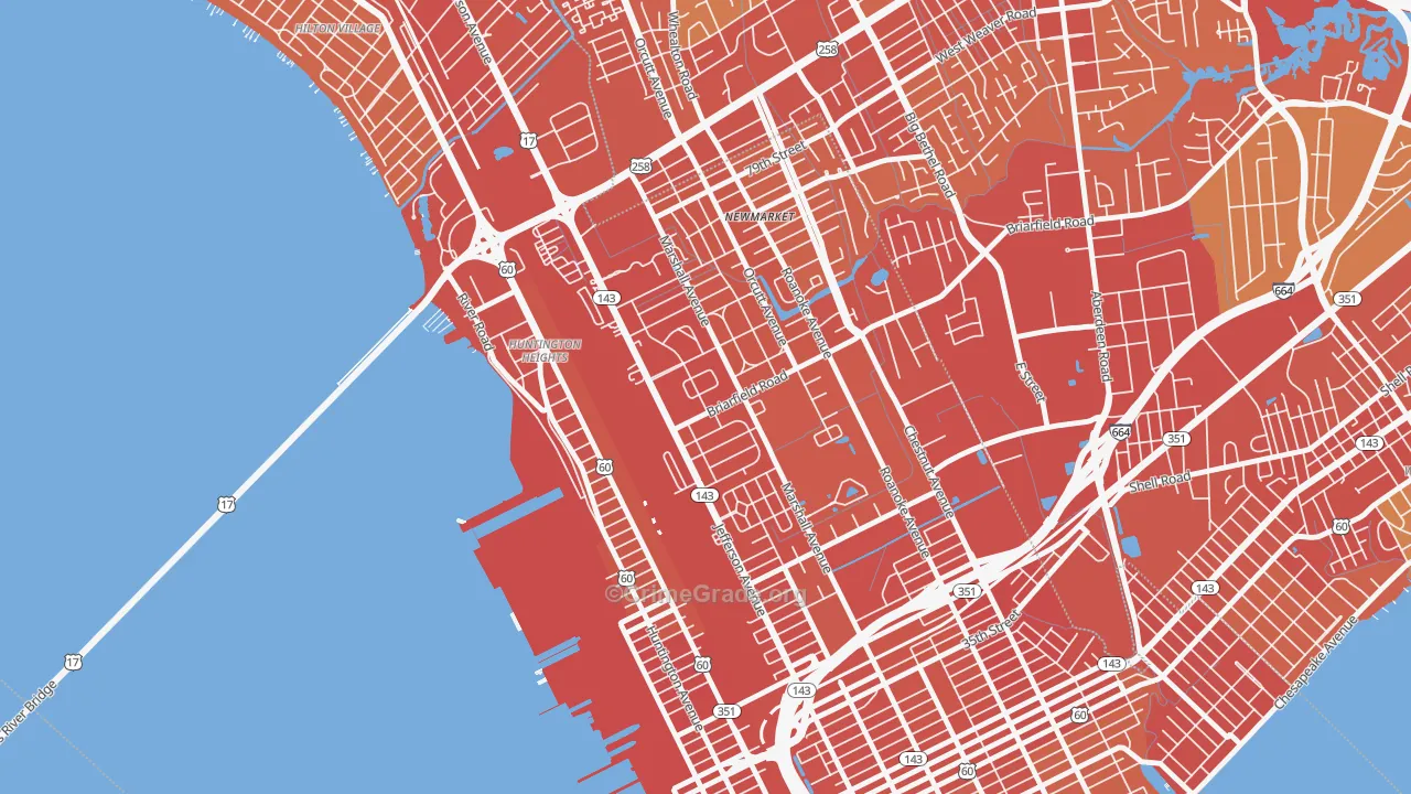 Briarfield, Newport News, VA Map of Vehicle Theft Rates