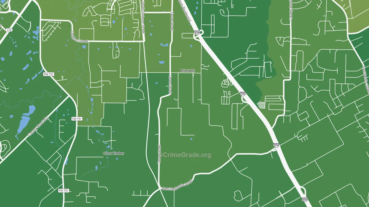 Briaroaks, TX Map of Vehicle Theft Rates