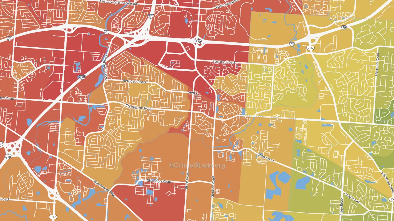 Brice, OH Map of Vehicle Theft Rates