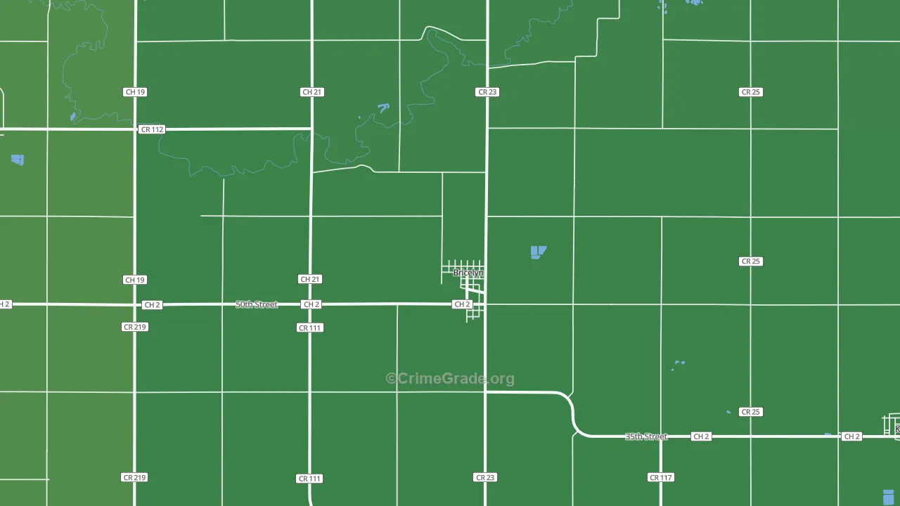 Bricelyn, MN Map of Vehicle Theft Rates