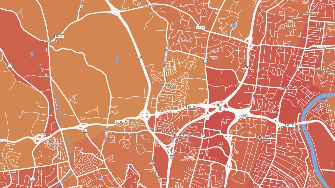 Brick Church Bellshire, Nashville, TN Map of Vehicle Theft Rates