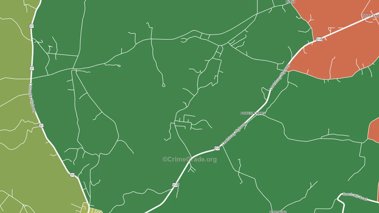 Brick Church, TN Map of Vehicle Theft Rates