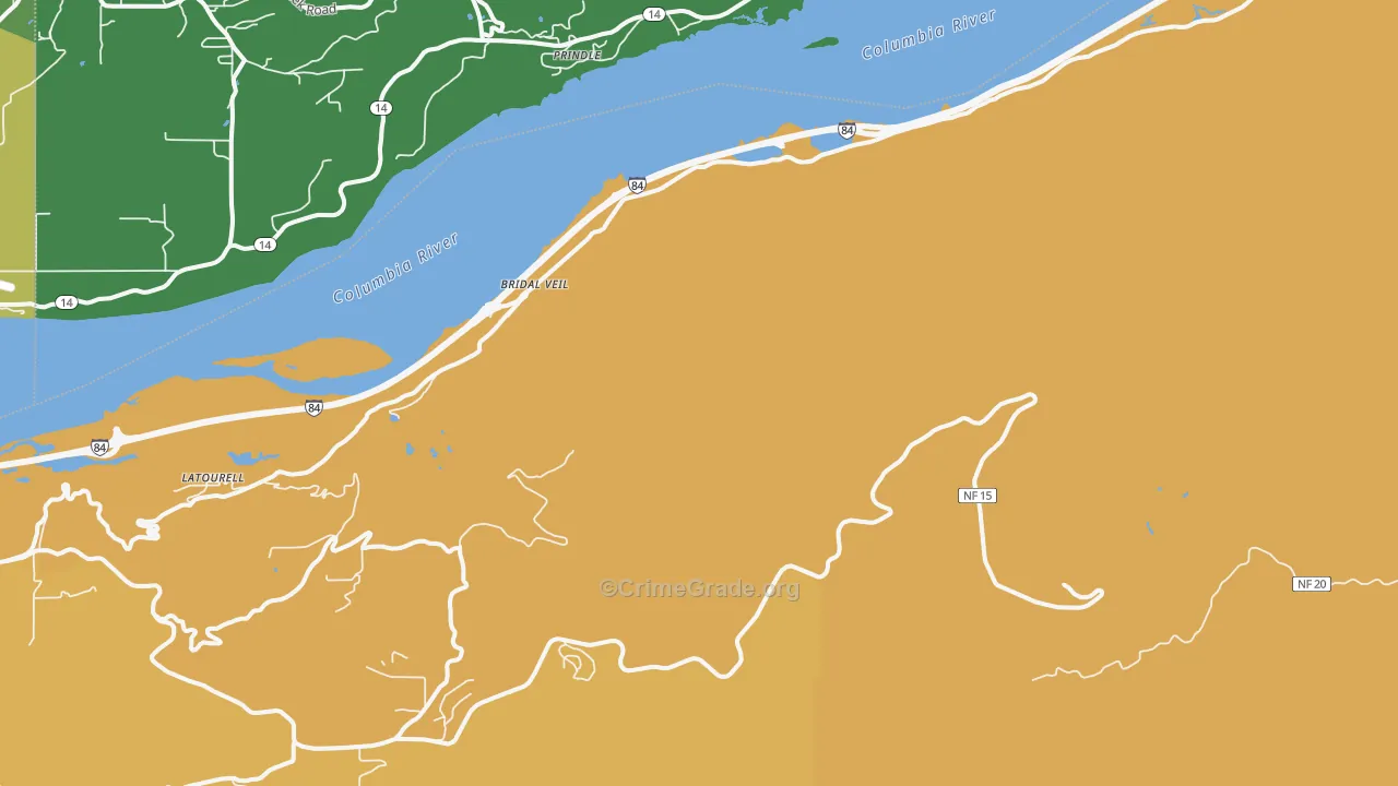 Bridal Veil, OR Map of Vehicle Theft Rates