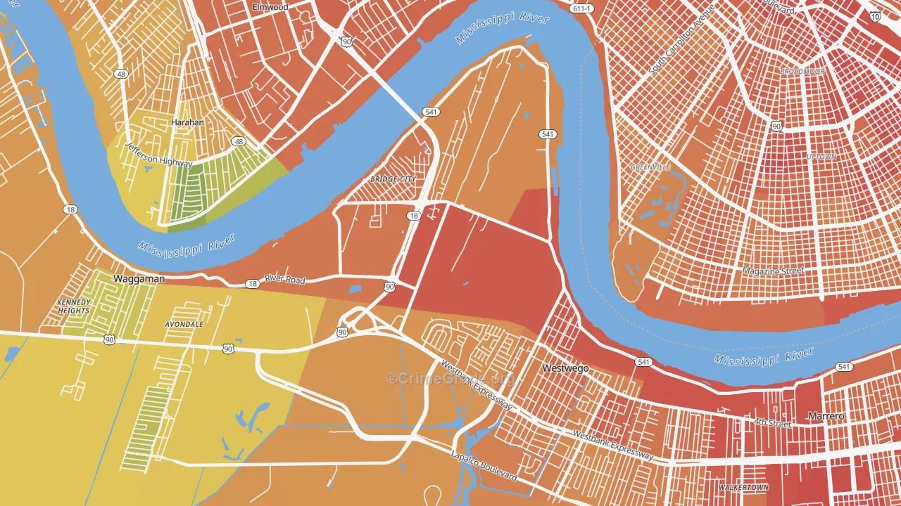Bridge City, LA Map of Vehicle Theft Rates