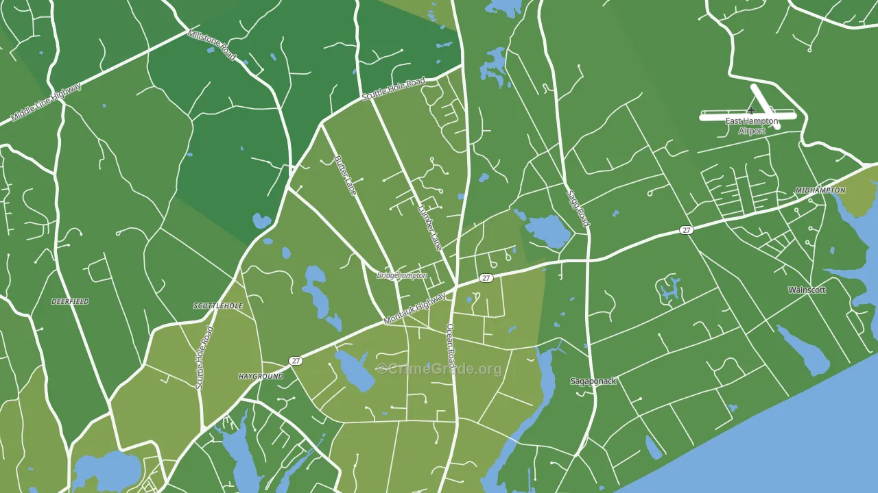 Bridgehampton, NY Map of Vehicle Theft Rates