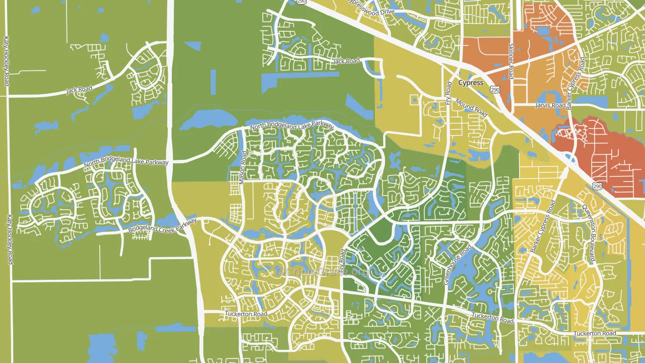 Bridgeland, Cypress, TX Map of Vehicle Theft Rates