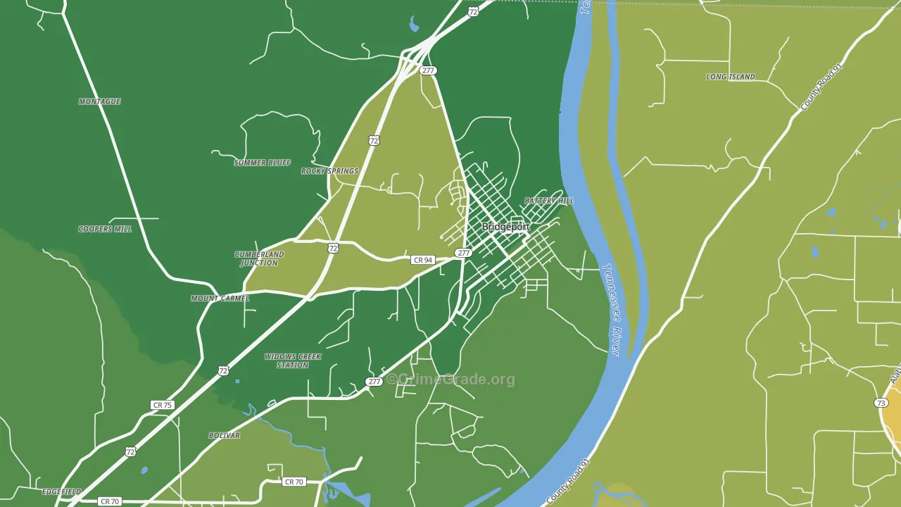Bridgeport, AL Map of Vehicle Theft Rates