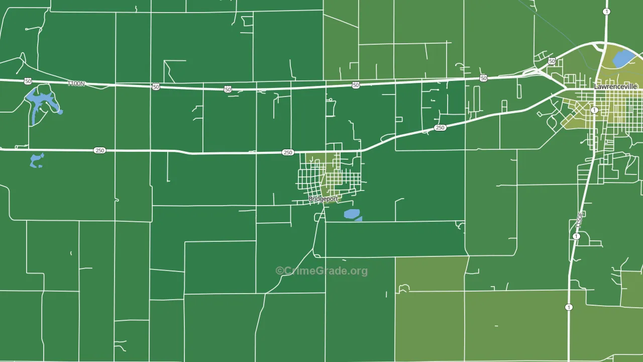 Bridgeport, IL Map of Vehicle Theft Rates