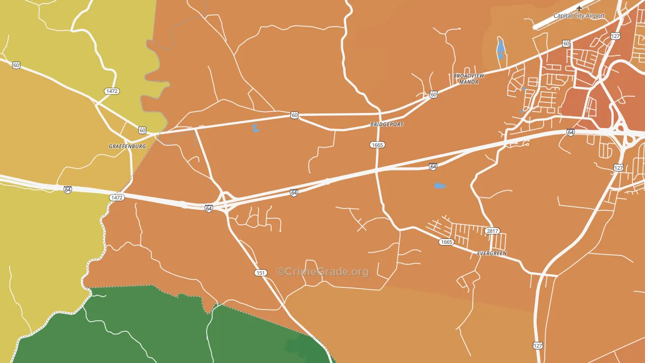 Bridgeport, KY Map of Vehicle Theft Rates