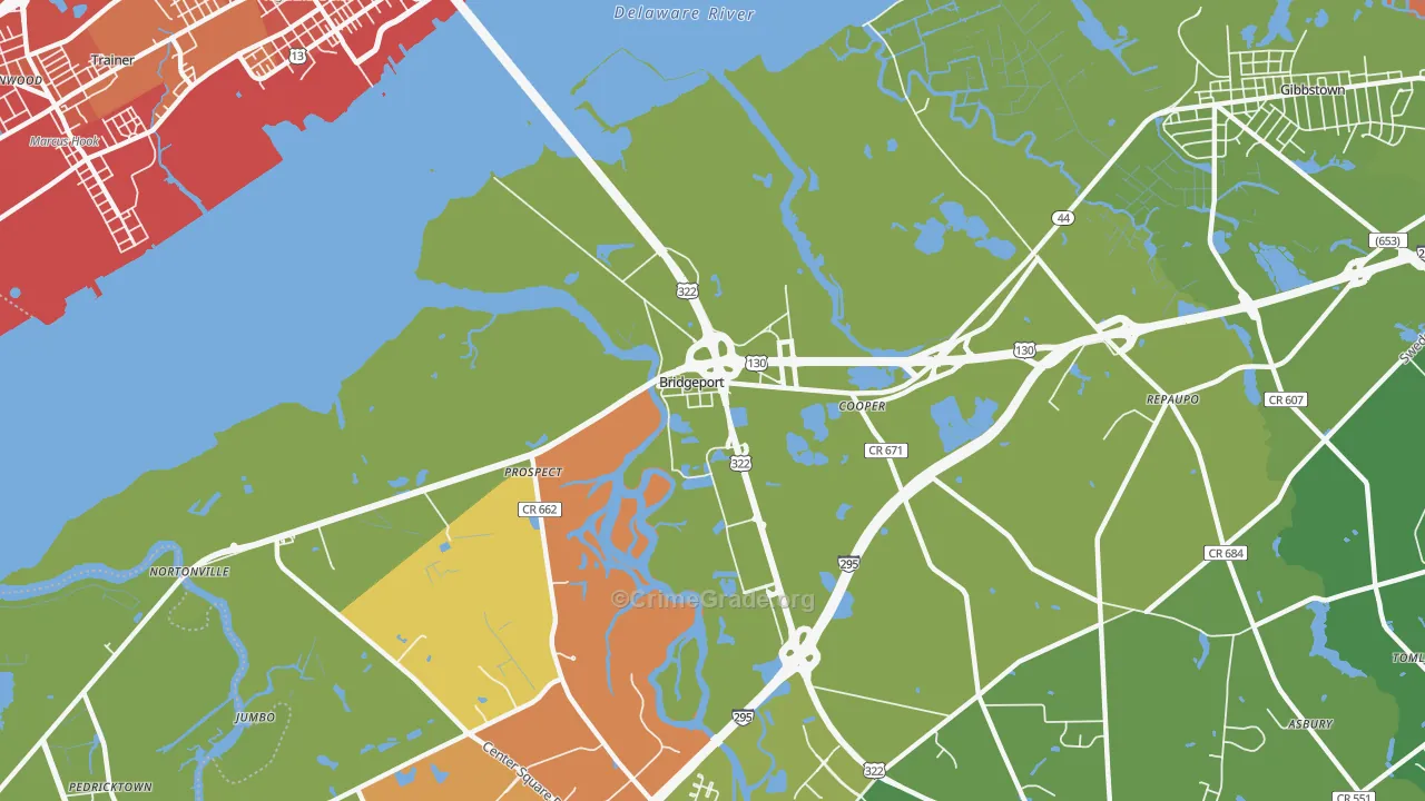 Bridgeport, NJ Map of Vehicle Theft Rates