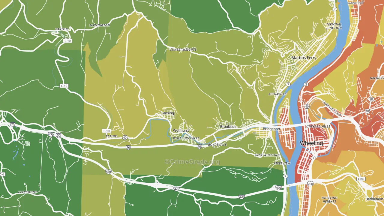 Bridgeport, OH Map of Vehicle Theft Rates
