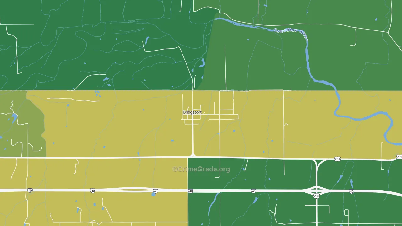 Bridgeport, OK Map of Vehicle Theft Rates