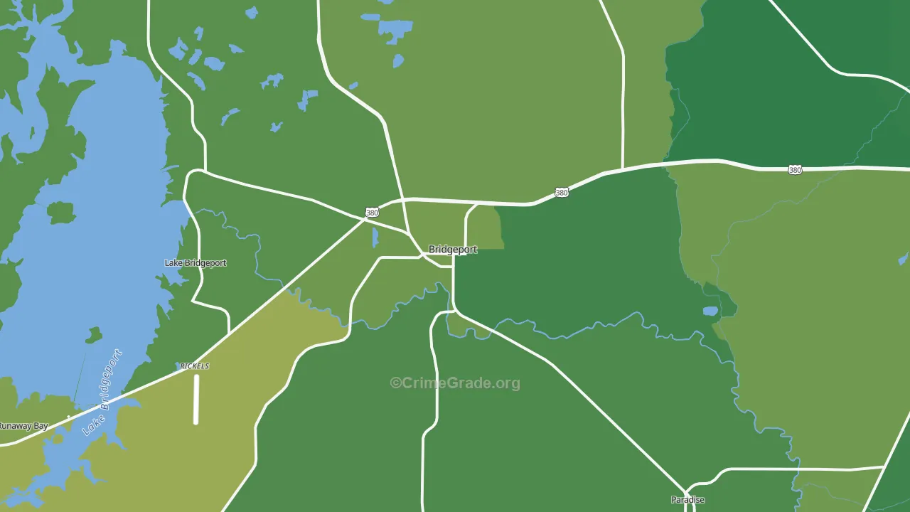 Bridgeport, TX Map of Vehicle Theft Rates