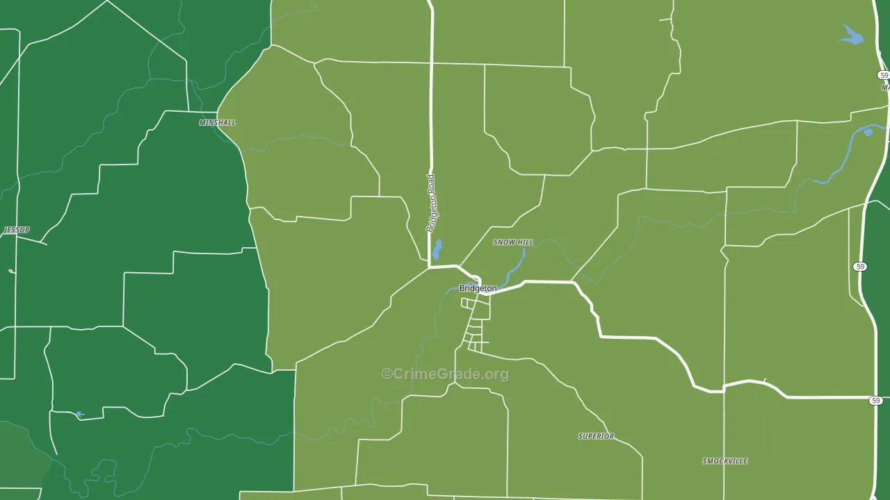 Bridgeton, IN Map of Vehicle Theft Rates