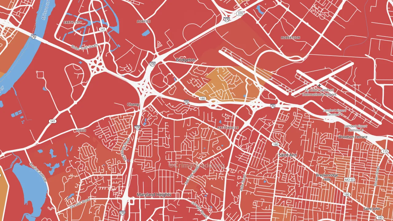 Bridgeton, MO Map of Vehicle Theft Rates