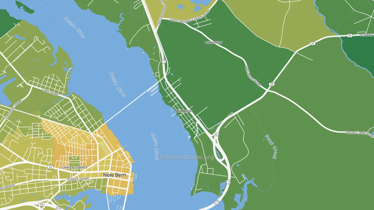 Bridgeton, NC Map of Vehicle Theft Rates