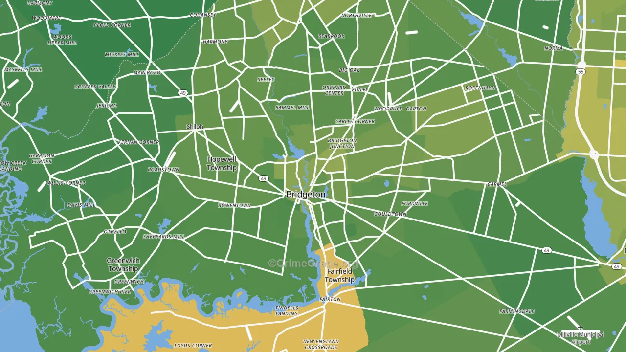 Bridgeton, NJ Map of Vehicle Theft Rates