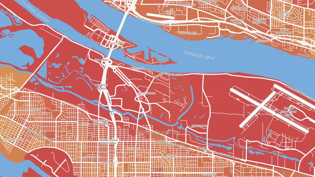 Bridgeton, Portland, OR Map of Vehicle Theft Rates