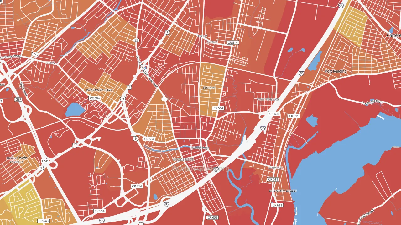 Bridgeton, Woodbridge, NJ Map of Vehicle Theft Rates