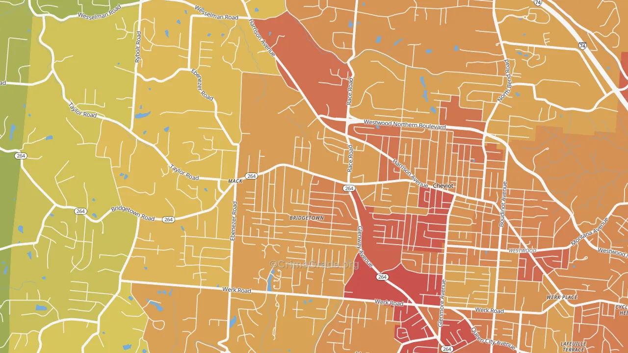 Bridgetown North, Cincinnati, OH Map of Vehicle Theft Rates