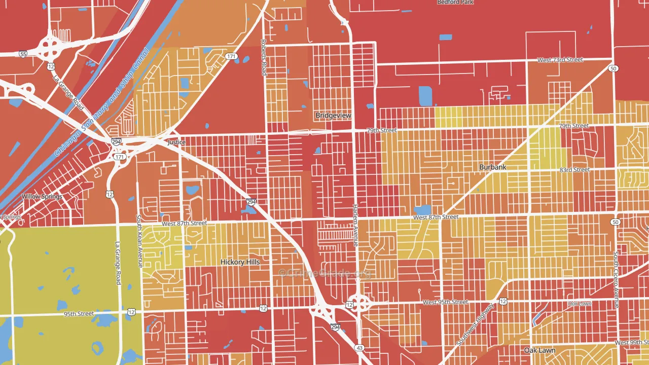Bridgeview, IL Map of Vehicle Theft Rates