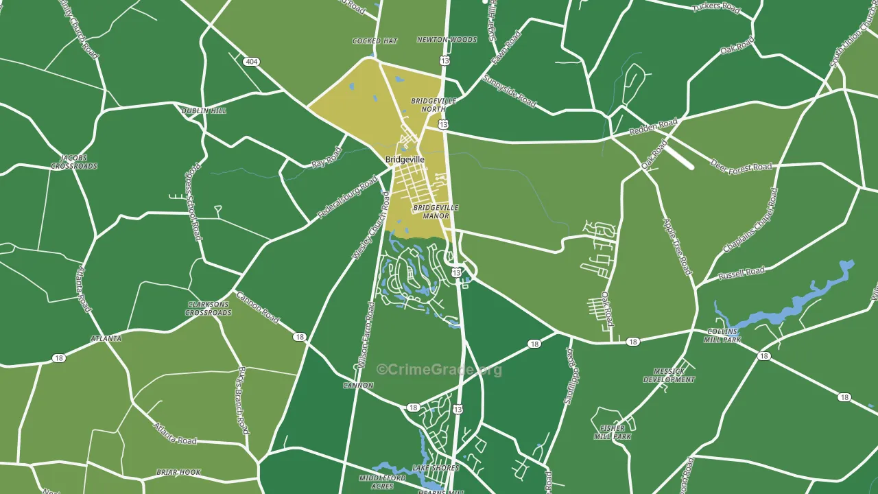 Bridgeville, DE Map of Vehicle Theft Rates