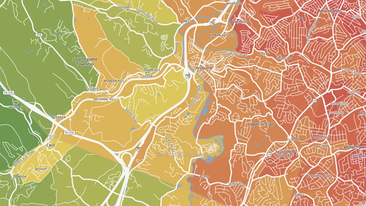 Bridgeville, PA Map of Vehicle Theft Rates