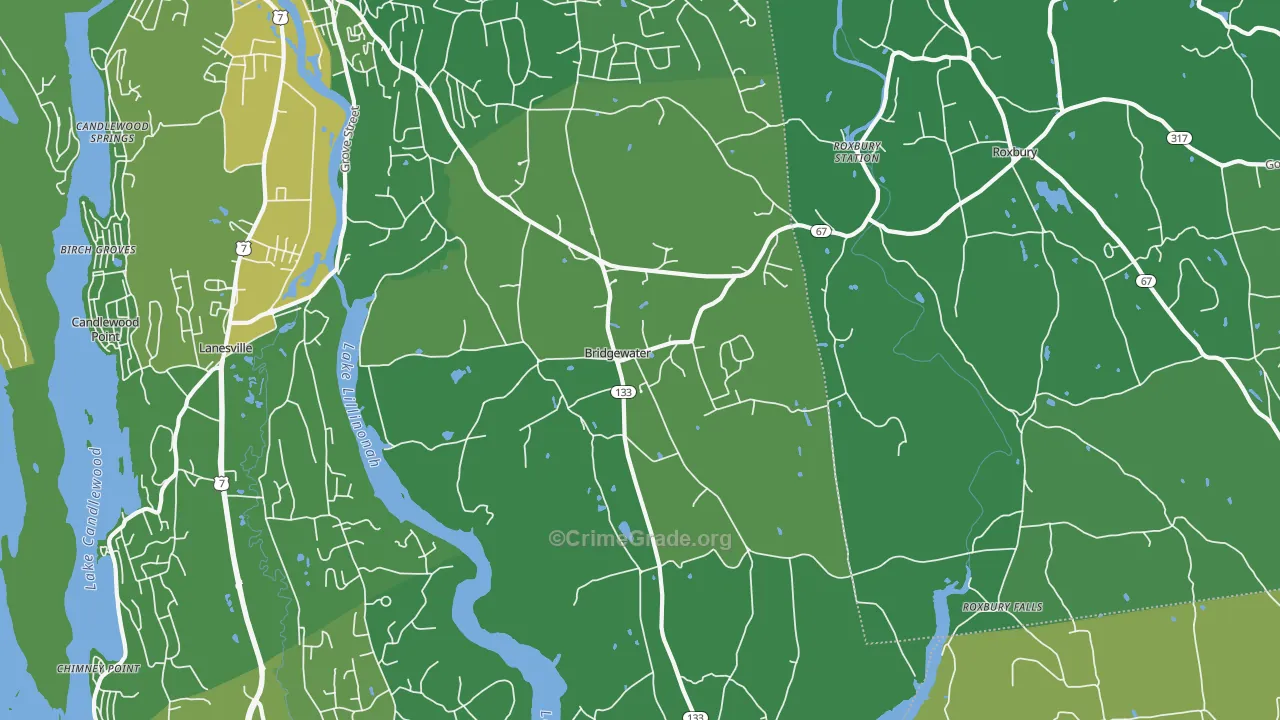 Bridgewater, CT Map of Vehicle Theft Rates