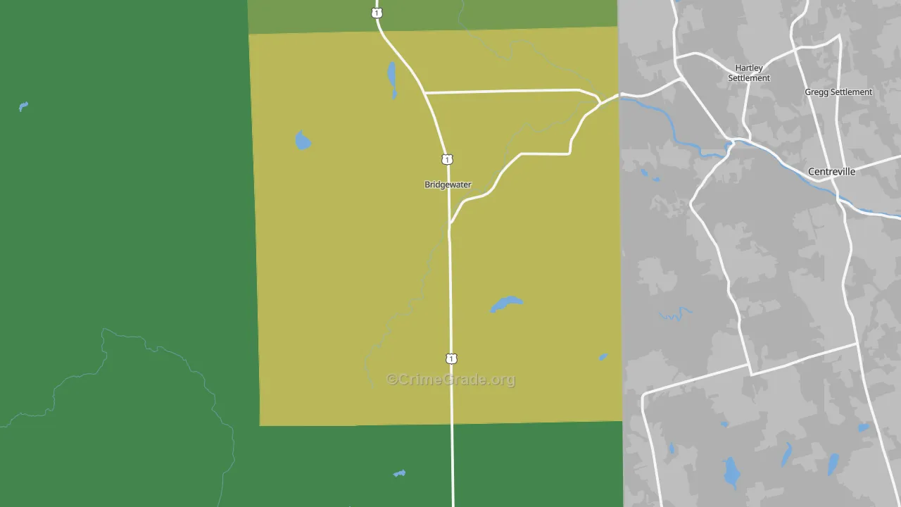 Bridgewater, ME Map of Vehicle Theft Rates